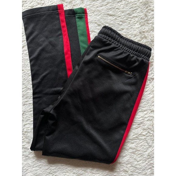 Urban ID designer black with red green striped workout pants L - Picture 5 of 5